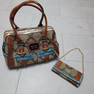 Miss Tina Taste Couture Turquoise Ostrich Embossed Top Handle Bag Purse Wallet